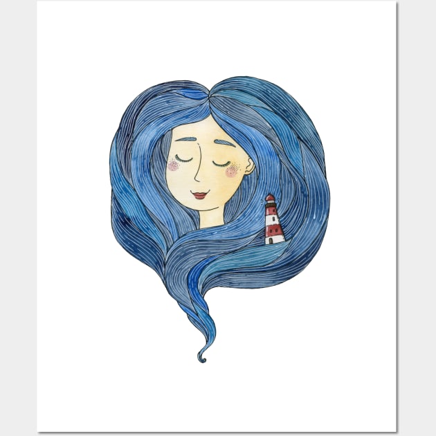 Sea hair Girl Wall Art by Tania Tania